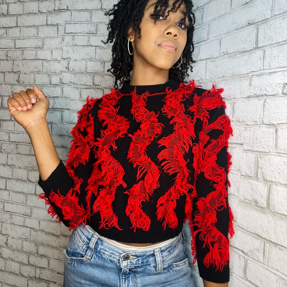 Textured Black and Red Sweater